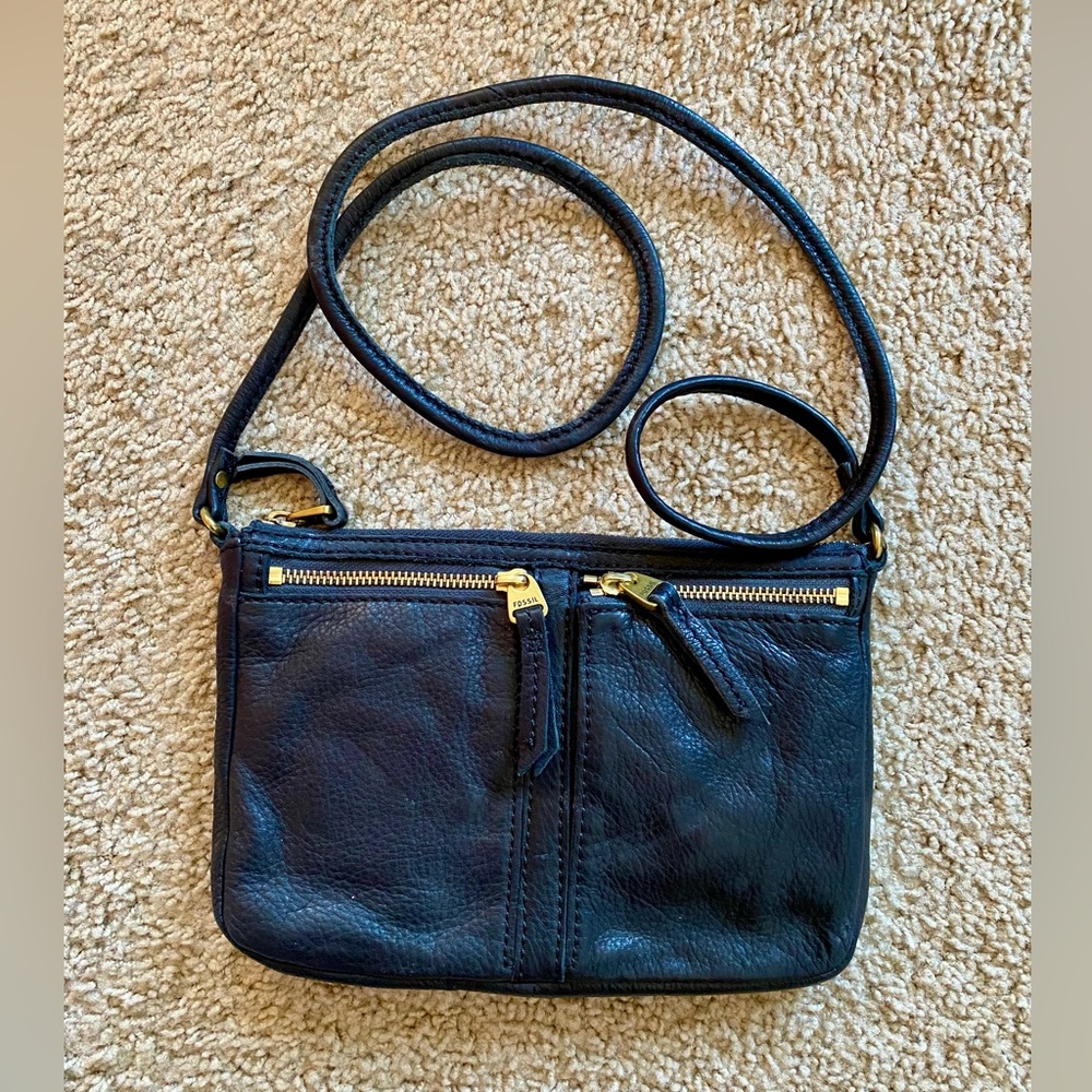 Fossil Black Pebbled Leather Crossbody Bag